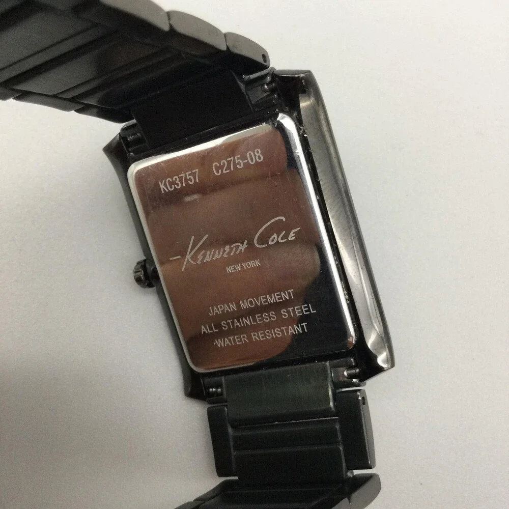 Kenneth Cole Mens Watch 33mm Tank Gunmetal Stainless KC3757 New Battery 7.75